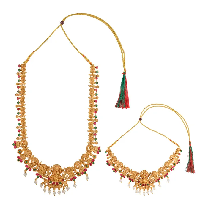 Teejh Kavitha Gold Red And Green Layered Necklace Set Teejh Necklaces