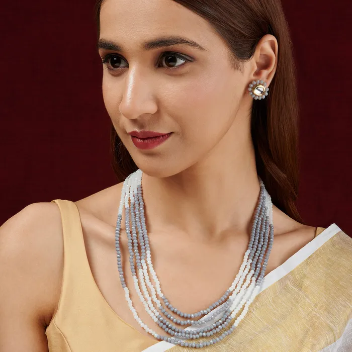 Teejh Necklaces Teejh Anmol White and Grey beaded Necklace set