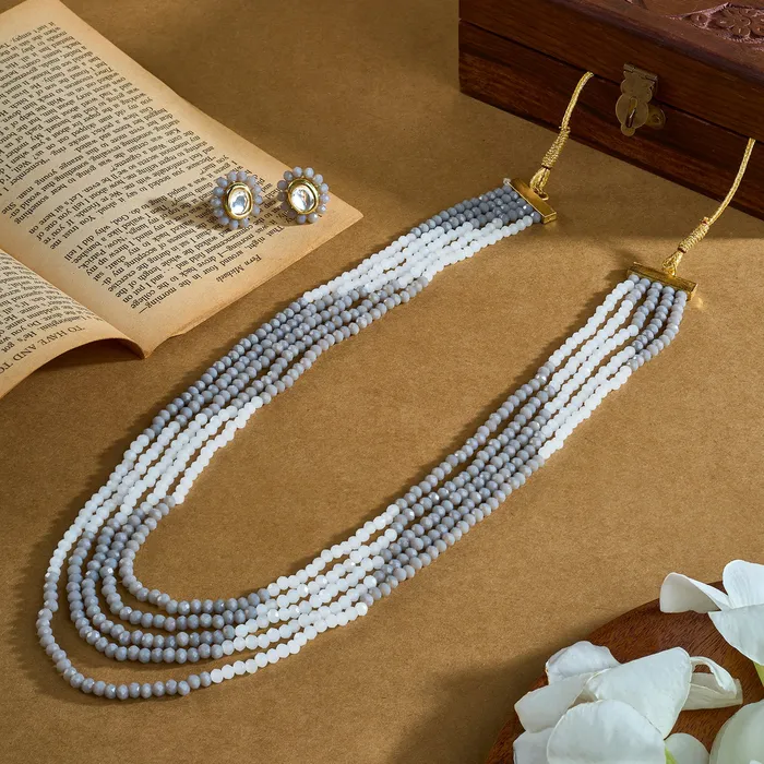Teejh Necklaces Teejh Anmol White and Grey beaded Necklace set