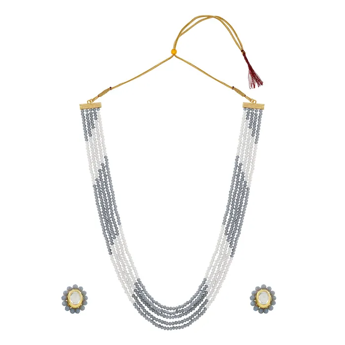 Teejh Necklaces Teejh Anmol White and Grey beaded Necklace set