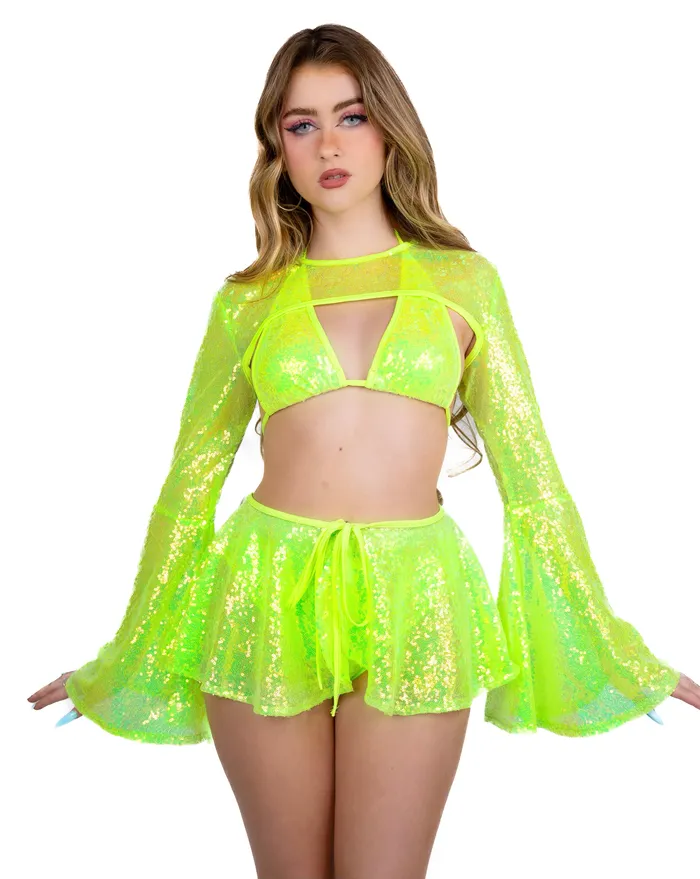 THE LUMI SHOP Lime Goddess Sequin Skirt Earrings