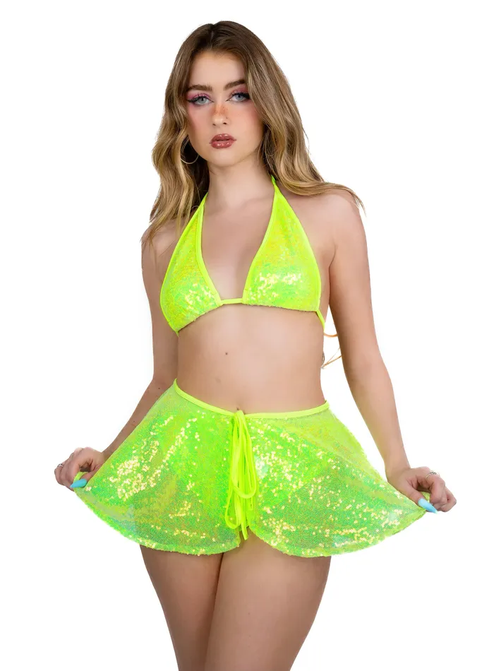 THE LUMI SHOP Lime Goddess Sequin Skirt Earrings