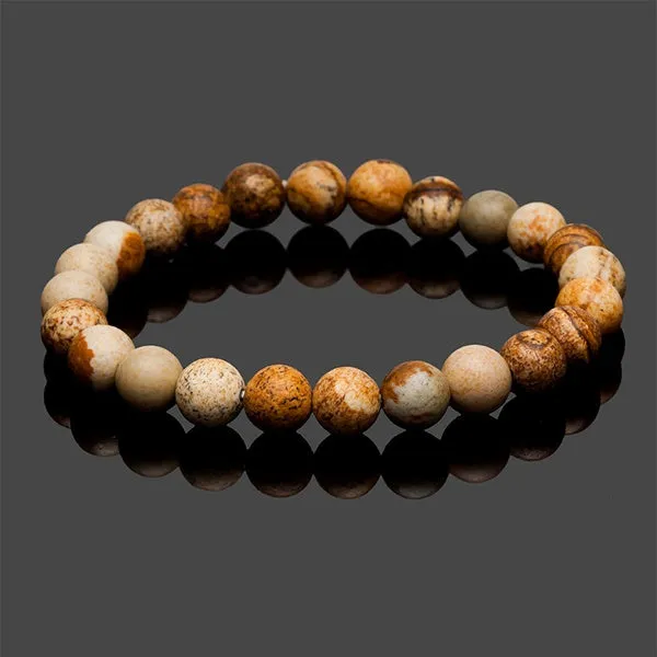 01 Bracelets B1219 Speckled Brown Natural Volcanic Stone Bracelet