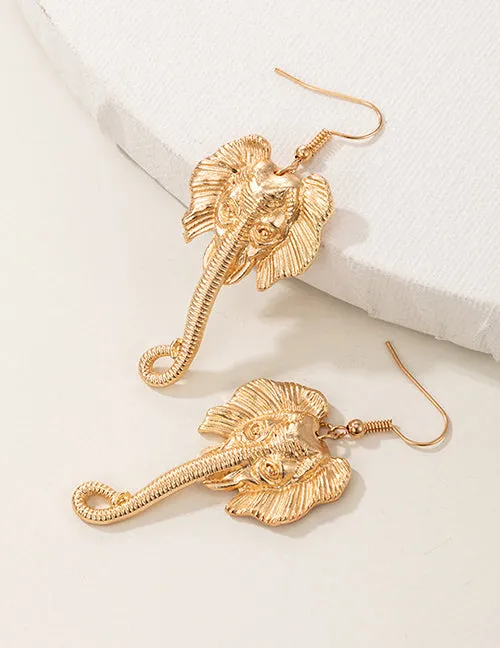 02 E1749 Gold Elephant Earrings Earrings