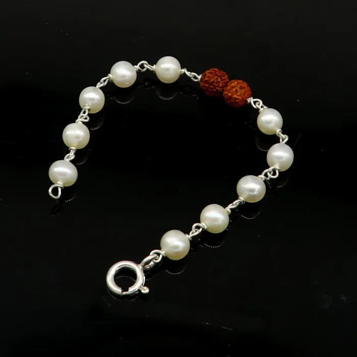 925 sterling silver handmade fabulous natural white pearl beaded baby bracelet with rudraksha best gift for kids bracelets jewelry bbr02 TRIBAL ORNAMENTS Bracelets 925 sterling silver handmade fabulous natural white pearl beaded baby bracelet with rudraksha best gift for kids bracelets jewelry bbr02 TRIBAL ORNAMENTS Bracelets