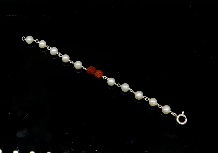 925 sterling silver handmade fabulous natural white pearl beaded baby bracelet with rudraksha best gift for kids bracelets jewelry bbr02 TRIBAL ORNAMENTS Bracelets