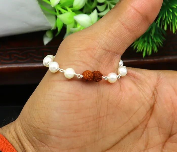925 sterling silver handmade fabulous natural white pearl beaded baby bracelet with rudraksha best gift for kids bracelets jewelry bbr02 TRIBAL ORNAMENTS Bracelets