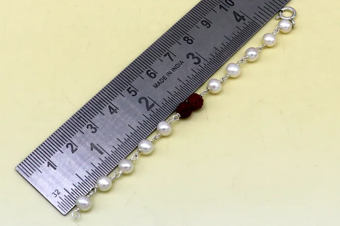 925 sterling silver handmade fabulous natural white pearl beaded baby bracelet with rudraksha best gift for kids bracelets jewelry bbr02 TRIBAL ORNAMENTS Bracelets