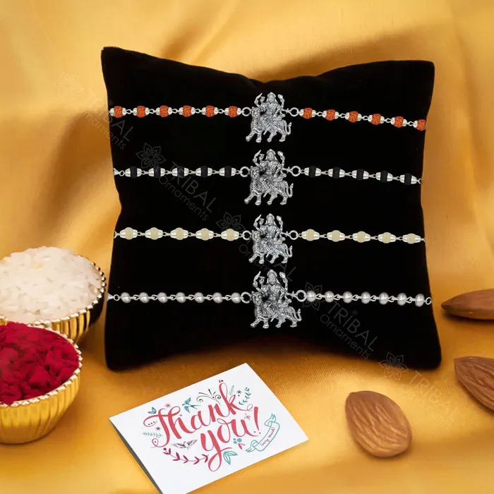 925 sterling silver handmade Goddess Durga Bhawani Maa Rakhi bracelet amazing Rudraksha or Tulsi beaded bracelet delicate jewelry rk247 TRIBAL ORNAMENTS Bracelets 925 sterling silver handmade Goddess Durga Bhawani Maa Rakhi bracelet amazing Rudraksha or Tulsi beaded bracelet delicate jewelry rk247 TRIBAL ORNAMENTS Bracelets
