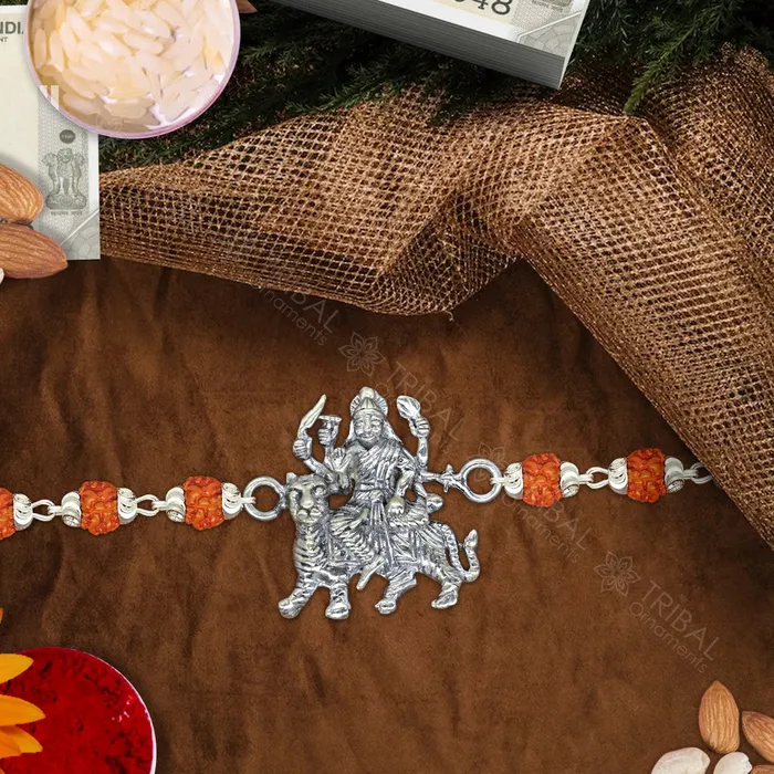 925 sterling silver handmade Goddess Durga Bhawani Maa Rakhi bracelet amazing Rudraksha or Tulsi beaded bracelet delicate jewelry rk247 TRIBAL ORNAMENTS Bracelets 925 sterling silver handmade Goddess Durga Bhawani Maa Rakhi bracelet amazing Rudraksha or Tulsi beaded bracelet delicate jewelry rk247 TRIBAL ORNAMENTS Bracelets