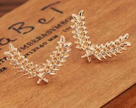 AXShop1798855 Store F65 Gold Small Wheat Branch Collar Pins Set of 2 Earrings