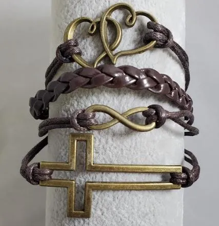 Bracelets alice AZ1008 Brown Cross Heart Infinity Layer Leather Bracelet