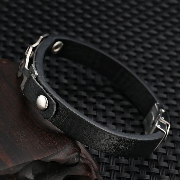 Bracelets liujun Official Store Black Leather Bracelet With Treble Clef