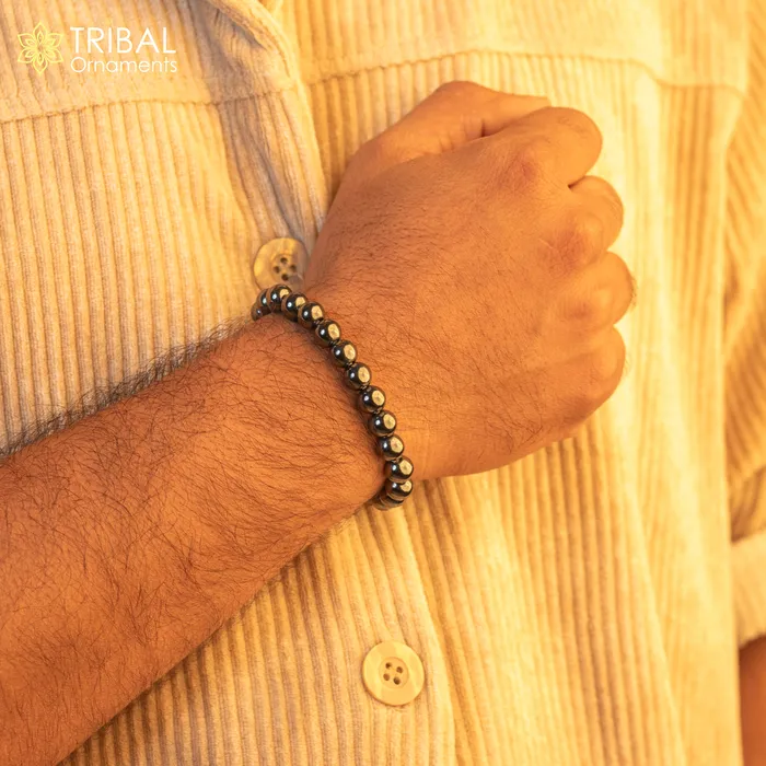 Bracelets TRIBAL ORNAMENTS 8 MM grey hematite natural stone beaded handmade bracelet customized unisex Jewelry stnbr127 Bracelets TRIBAL ORNAMENTS 8 MM grey hematite natural stone beaded handmade bracelet customized unisex Jewelry stnbr127