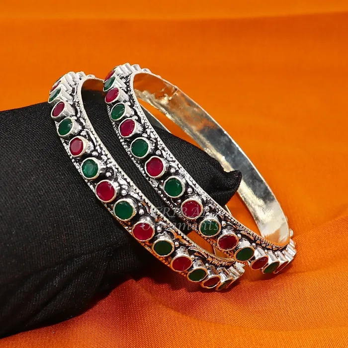 Bracelets TRIBAL ORNAMENTS 925 sterling silver handmade fabulous cut stone bangle bracelet gorgeous green and red color stone elegant girls womens jewelry ba175 Bracelets TRIBAL ORNAMENTS 925 sterling silver handmade fabulous cut stone bangle bracelet gorgeous green and red color stone elegant girls womens jewelry ba175