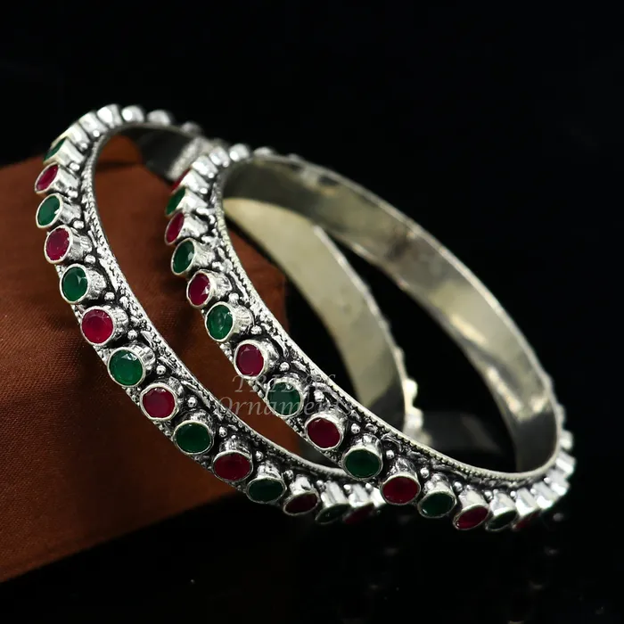 Bracelets TRIBAL ORNAMENTS 925 sterling silver handmade fabulous cut stone bangle bracelet gorgeous green and red color stone elegant girls womens jewelry ba175