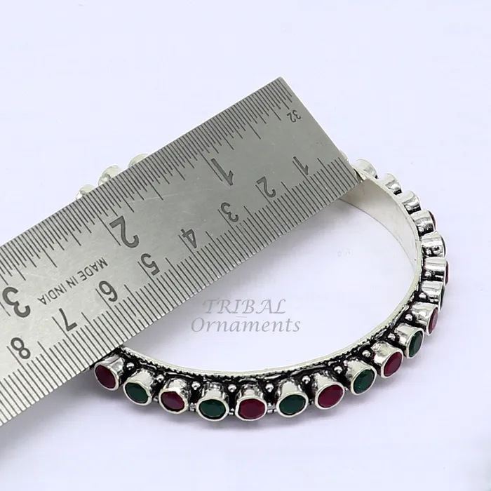 Bracelets TRIBAL ORNAMENTS 925 sterling silver handmade fabulous cut stone bangle bracelet gorgeous green and red color stone elegant girls womens jewelry ba175