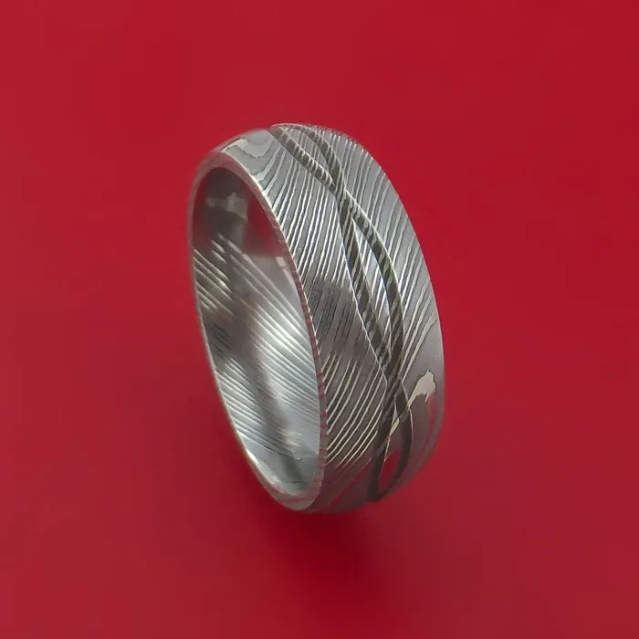 Damascus Steel Ring with Infinity Milled Celtic Design Inlay Custom Made Band Lashbrook Rings Damascus Steel Ring with Infinity Milled Celtic Design Inlay Custom Made Band Lashbrook Rings