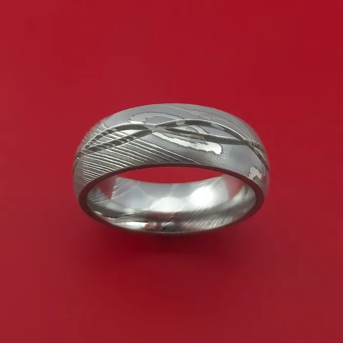 Damascus Steel Ring with Infinity Milled Celtic Design Inlay Custom Made Band Lashbrook Rings Damascus Steel Ring with Infinity Milled Celtic Design Inlay Custom Made Band Lashbrook Rings
