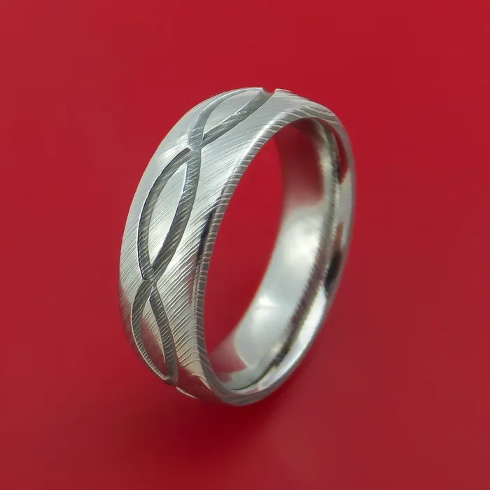 Damascus Steel Ring with Infinity Milled Celtic Design Inlay Custom Made Band Lashbrook Rings Damascus Steel Ring with Infinity Milled Celtic Design Inlay Custom Made Band Lashbrook Rings