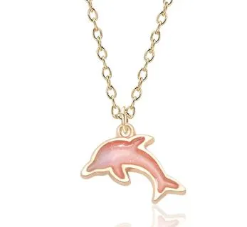 Earrings polly L323 Gold Peach Glitter Dolphin Necklace FREE EARRINGS