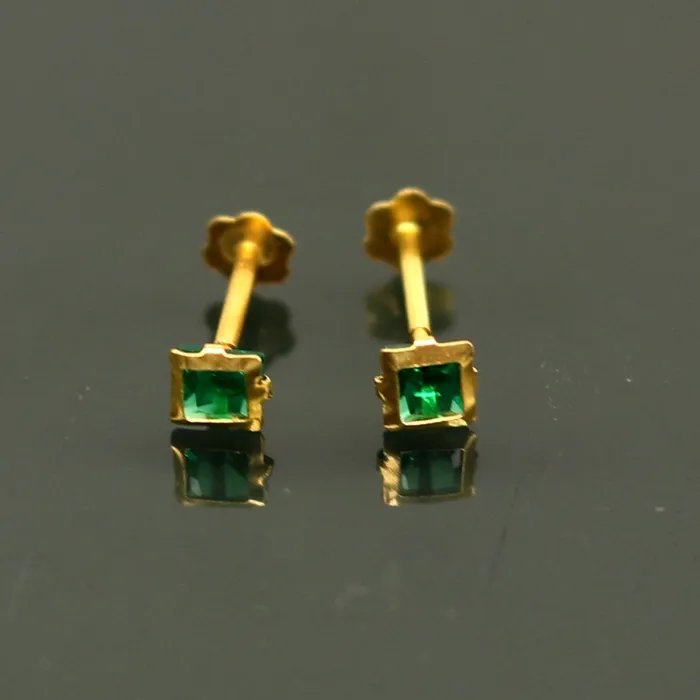 Earrings TRIBAL ORNAMENTS 35mm tiny single Green stone handmade 18kt yellow gold combo jewelry we can use as stud or nose stud baby stud cartilage jewelry er110