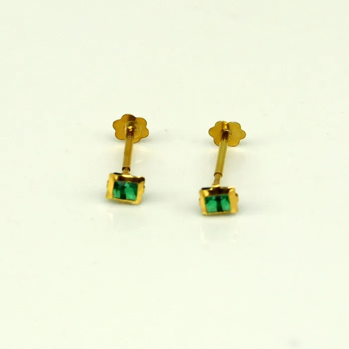 Earrings TRIBAL ORNAMENTS 35mm tiny single Green stone handmade 18kt yellow gold combo jewelry we can use as stud or nose stud baby stud cartilage jewelry er110
