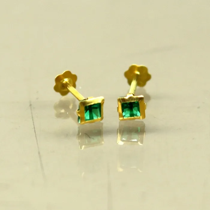 Earrings TRIBAL ORNAMENTS 35mm tiny single Green stone handmade 18kt yellow gold combo jewelry we can use as stud or nose stud baby stud cartilage jewelry er110