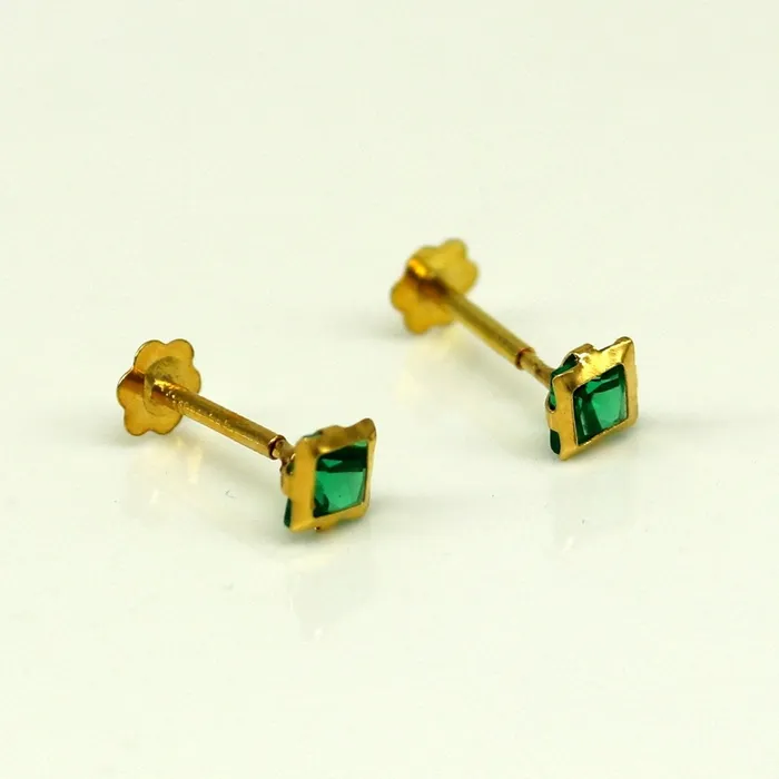 Earrings TRIBAL ORNAMENTS 35mm tiny single Green stone handmade 18kt yellow gold combo jewelry we can use as stud or nose stud baby stud cartilage jewelry er110