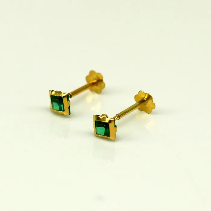 Earrings TRIBAL ORNAMENTS 35mm tiny single Green stone handmade 18kt yellow gold combo jewelry we can use as stud or nose stud baby stud cartilage jewelry er110