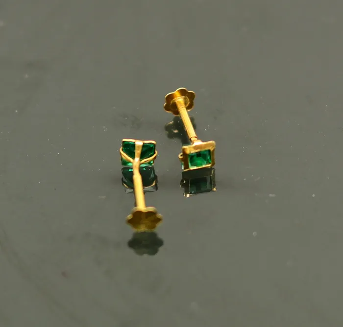 Earrings TRIBAL ORNAMENTS 35mm tiny single Green stone handmade 18kt yellow gold combo jewelry we can use as stud or nose stud baby stud cartilage jewelry er110