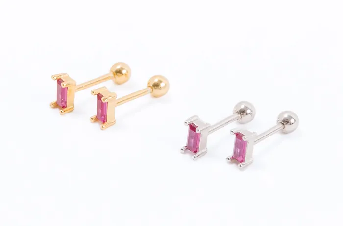 Earrings WANTME Hot Pink Rectangle Screwbacks
