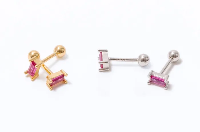 Earrings WANTME Hot Pink Rectangle Screwbacks