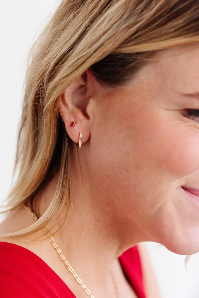 Earrings WANTME Hot Pink Rectangle Screwbacks