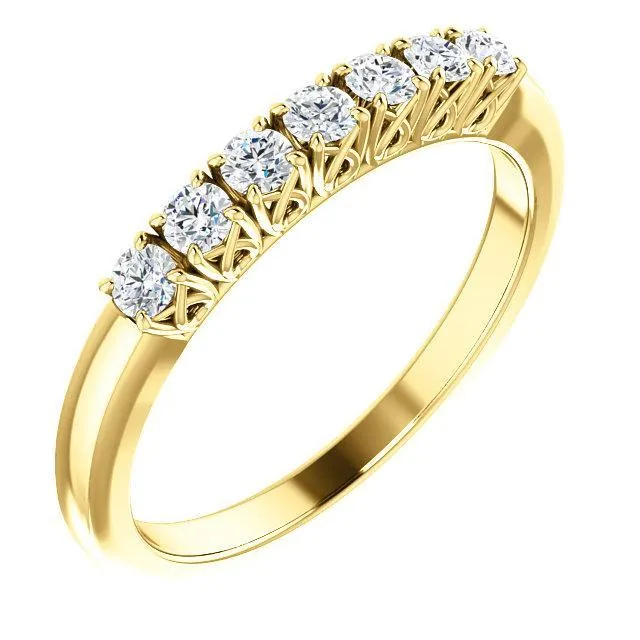 Fire Brilliance Clover Round Moissanite Design Basket Anniversary Band Rings Fire Brilliance Clover Round Moissanite Design Basket Anniversary Band Rings