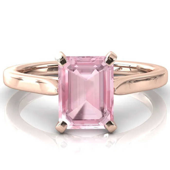 Fire Brilliance Darci Emerald Pink Sapphire 4 Prong Cathedral Solitaire Engagement Ring Rings