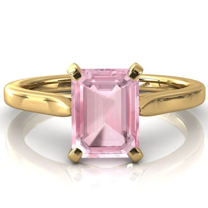 Fire Brilliance Darci Emerald Pink Sapphire 4 Prong Cathedral Solitaire Engagement Ring Rings