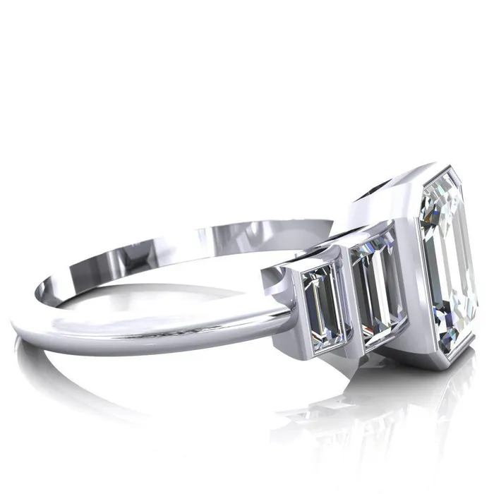 Fire Brilliance Lois Emerald Center Stone Baguette Accent 5 Stone Ring Rings