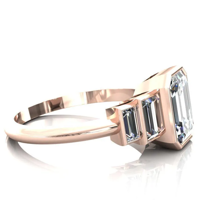 Fire Brilliance Lois Emerald Center Stone Baguette Accent 5 Stone Ring Rings
