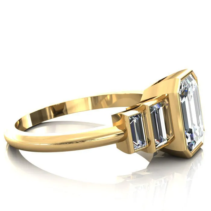 Fire Brilliance Lois Emerald Center Stone Baguette Accent 5 Stone Ring Rings