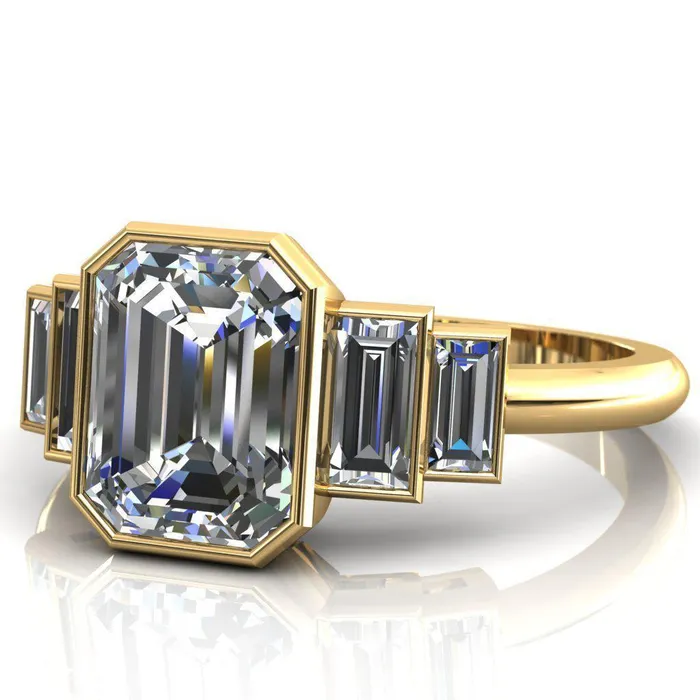 Fire Brilliance Lois Emerald Center Stone Baguette Accent 5 Stone Ring Rings