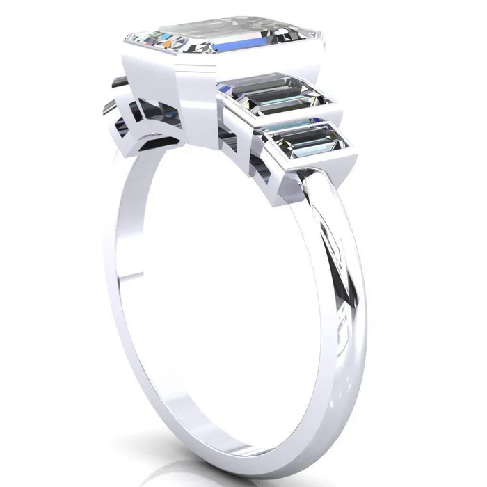 Fire Brilliance Lois Emerald Center Stone Baguette Accent 5 Stone Ring Rings