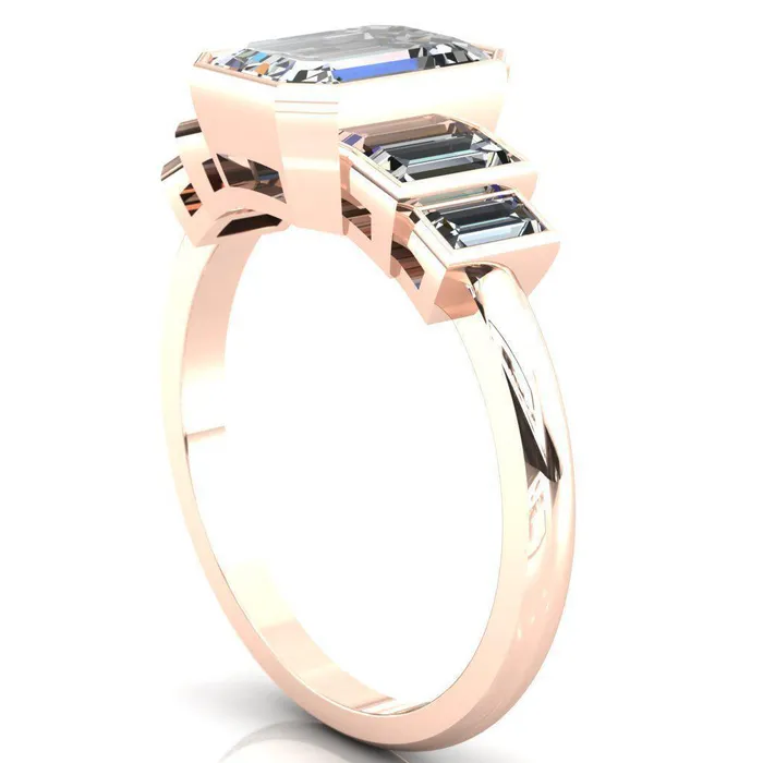 Fire Brilliance Lois Emerald Center Stone Baguette Accent 5 Stone Ring Rings