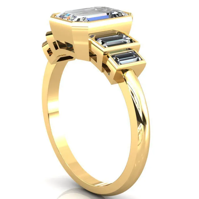 Fire Brilliance Lois Emerald Center Stone Baguette Accent 5 Stone Ring Rings