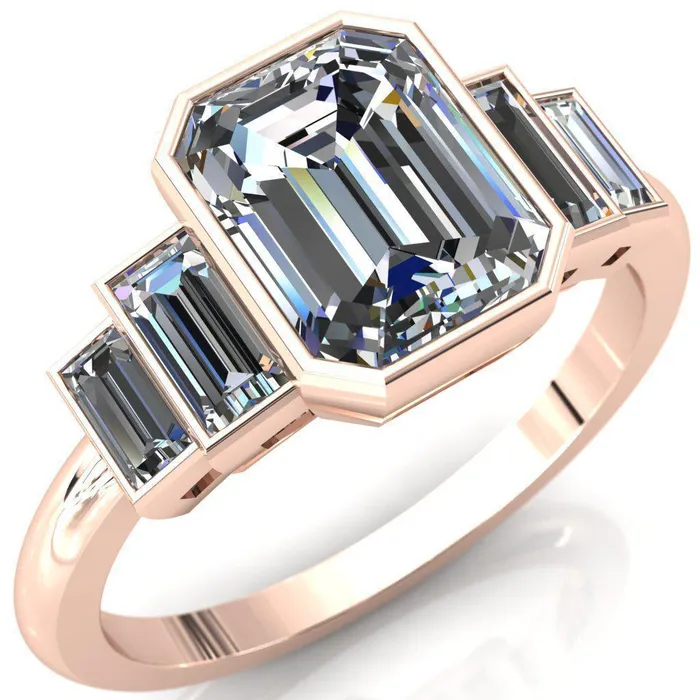 Fire Brilliance Lois Emerald Center Stone Baguette Accent 5 Stone Ring Rings