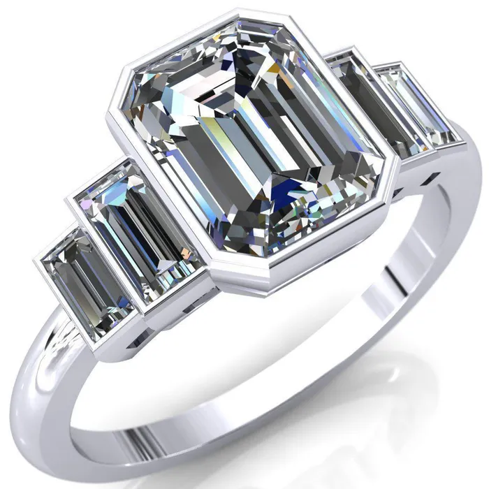 Fire Brilliance Lois Emerald Center Stone Baguette Accent 5 Stone Ring Rings