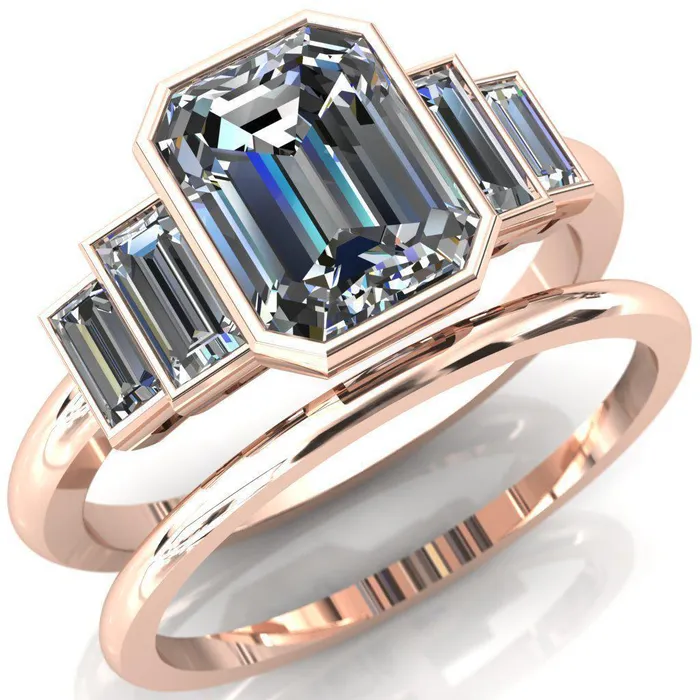 Fire Brilliance Lois Emerald Center Stone Baguette Accent 5 Stone Ring Rings