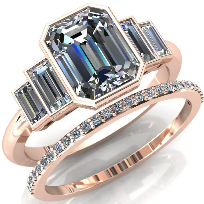 Fire Brilliance Lois Emerald Center Stone Baguette Accent 5 Stone Ring Rings