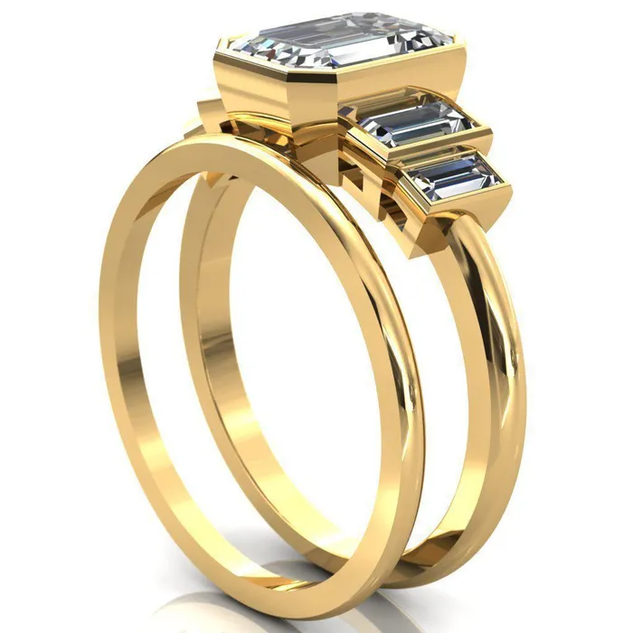 Fire Brilliance Lois Emerald Center Stone Baguette Accent 5 Stone Ring Rings