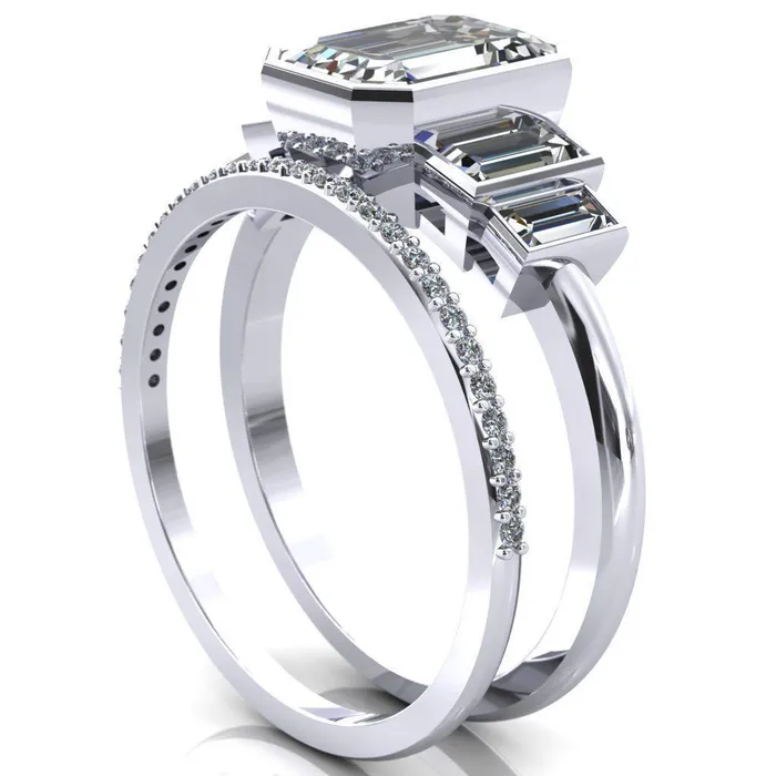 Fire Brilliance Lois Emerald Center Stone Baguette Accent 5 Stone Ring Rings
